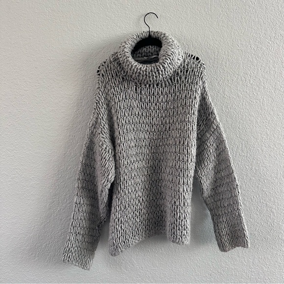 Mango Sweaters - Mango Gray Chunky Knit Turtleneck Sweater Oversized Cozy Size L